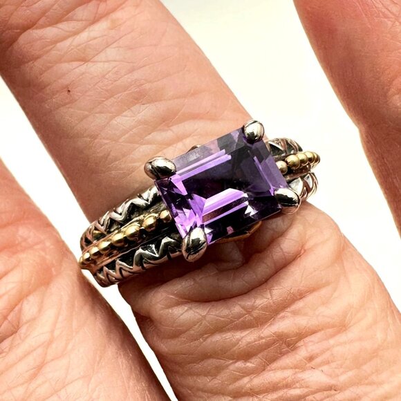 Barbara Bixby Womens Ring Sterling Silver 18K Gold AmethystSize 9